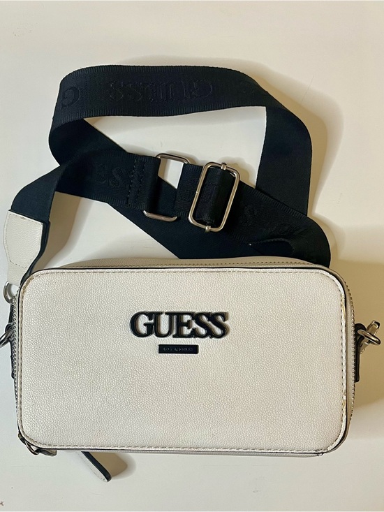 Guess Handbags - GUESS White Camera Crossbody with Black Guitar Adjustable Strap- EUC